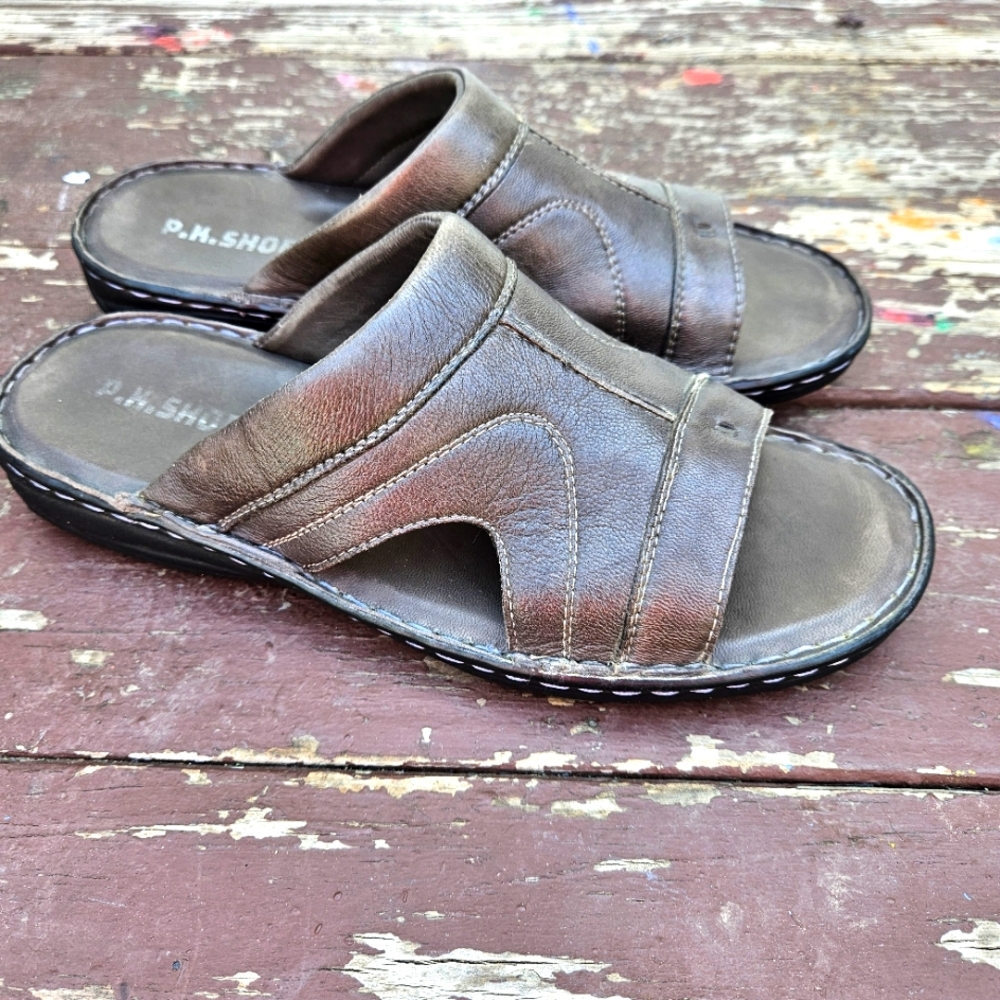 P.K. Shoes Men's Brown Leather Sandals Size 8 - Picture 2 of 16